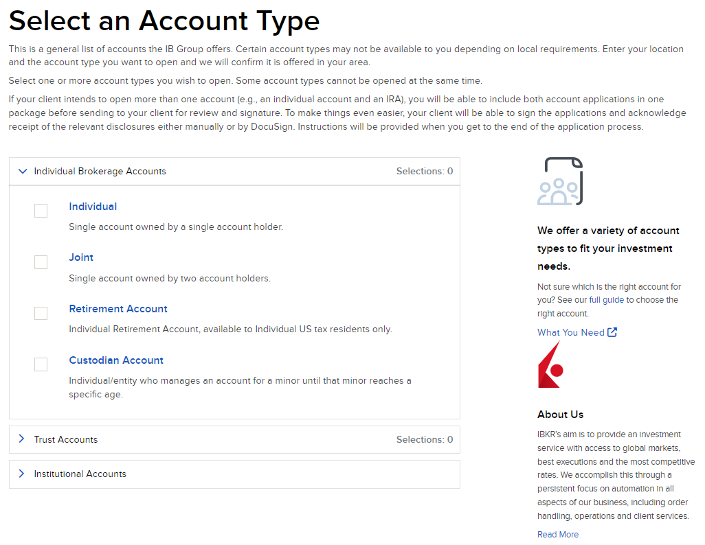 Select an account type for semi electronic application